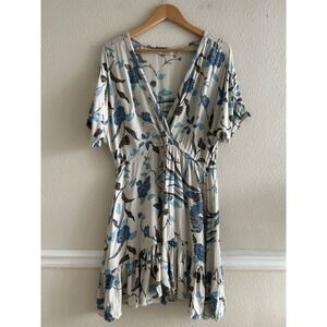 Beachgold Floral Flare Hem Dress Tasseled Women's Medium Boho Beach Vacation